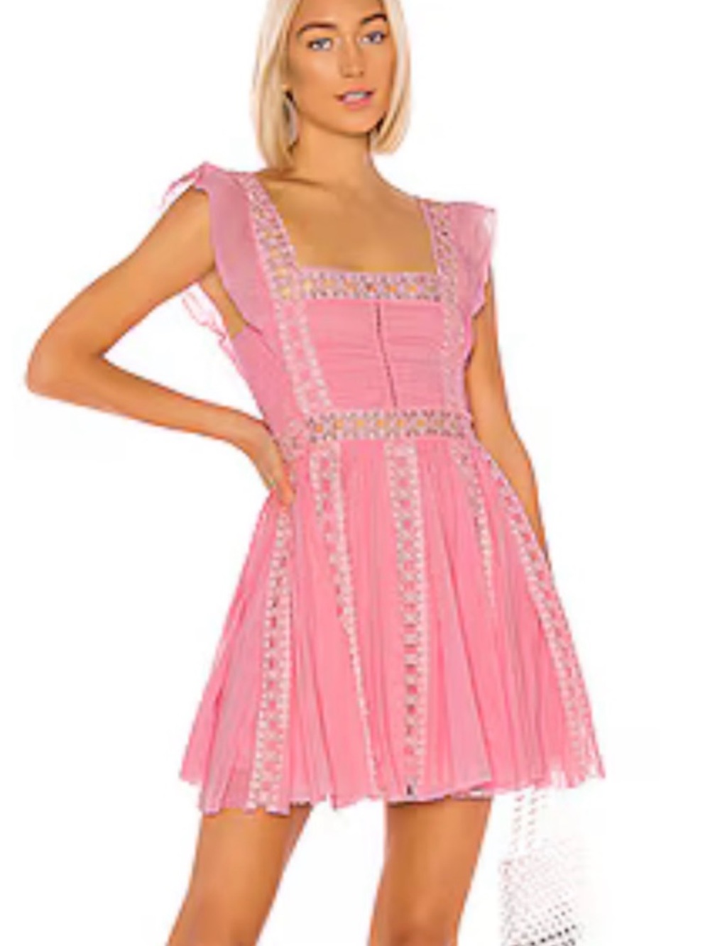 Free People FP ONE Verona Pink Crochet Lace Mini Babydoll Dress L